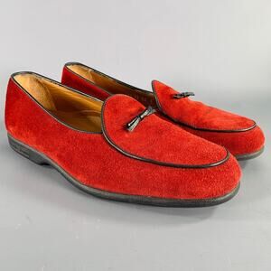 A.TESTONI Size 8 Burgundy Black Contrast Trim Suede Slip On Loafers